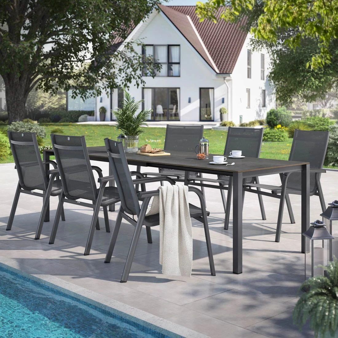 Kettler Basic Plus Gartenmöbel-Set 7-tlg.+Tisch 160/267x91cm Anthrazit/Zement 1 Kettler Basic Plus Gartenmöbel-Set 7-tlg.+Tisch 160/267x91cm Anthrazit/Zement