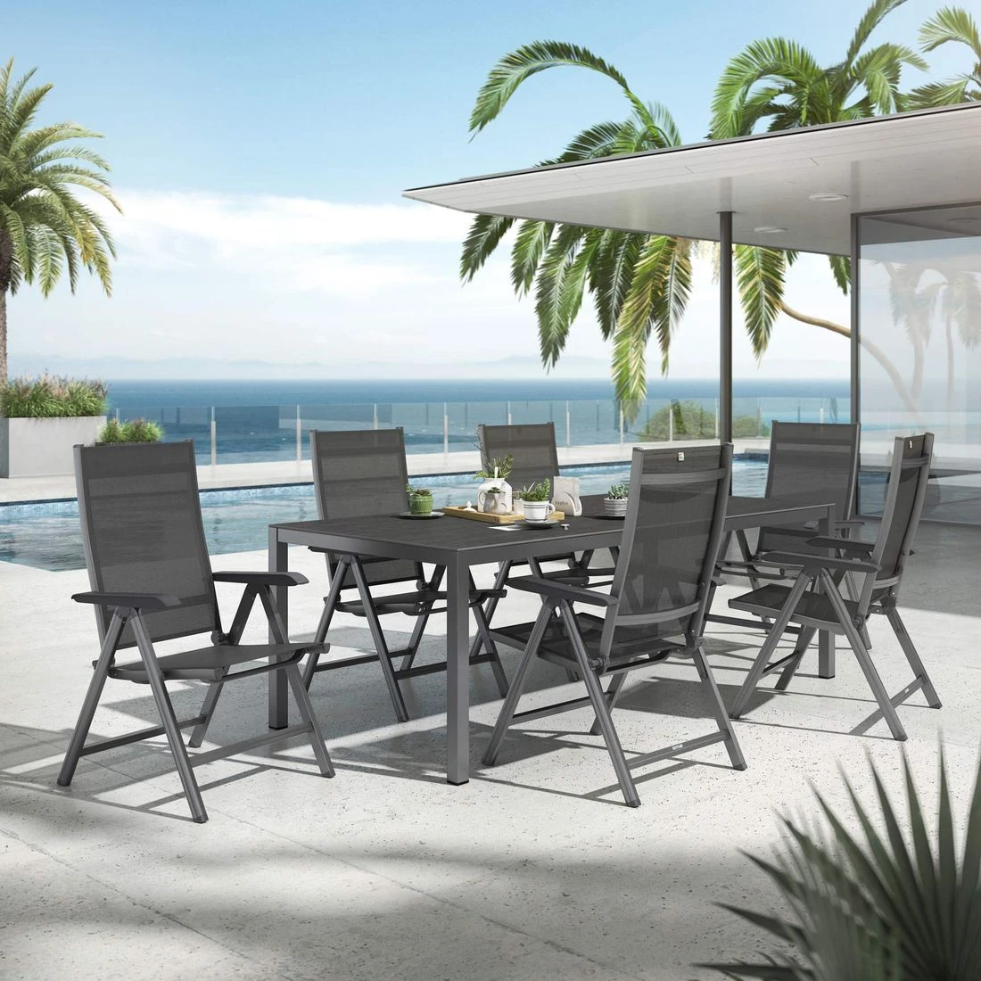 Kettler Basic Plus Gartenmöbel-Set 7-tlg.+ Tisch 220x100cm Anthrazit/Bromo 1 Kettler Basic Plus Gartenmöbel-Set 7-tlg.+ Tisch 220x100cm Anthrazit/Bromo