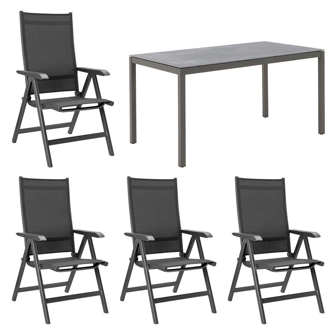Kettler Basic Plus Gartenmöbelset 5-tlg. + Tisch 140x80 Cm Anthrazit/Concrete 1 Kettler Basic Plus Gartenmöbelset 5-tlg. + Tisch 140x80 Cm Anthrazit/Concrete