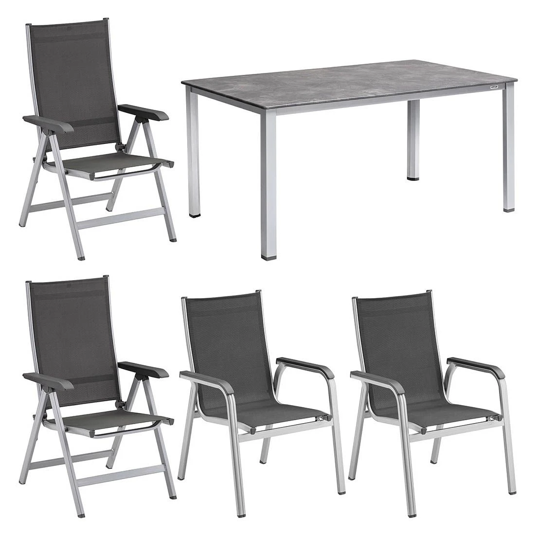 Kettler Basic Plus Gartenmöbelset 5-tlg.+Tisch 160x90 Cm Silber/Anthrazit 3 Kettler Basic Plus Gartenmöbelset 5-tlg.+Tisch 160x90 Cm Silber/Anthrazit – Bild 3
