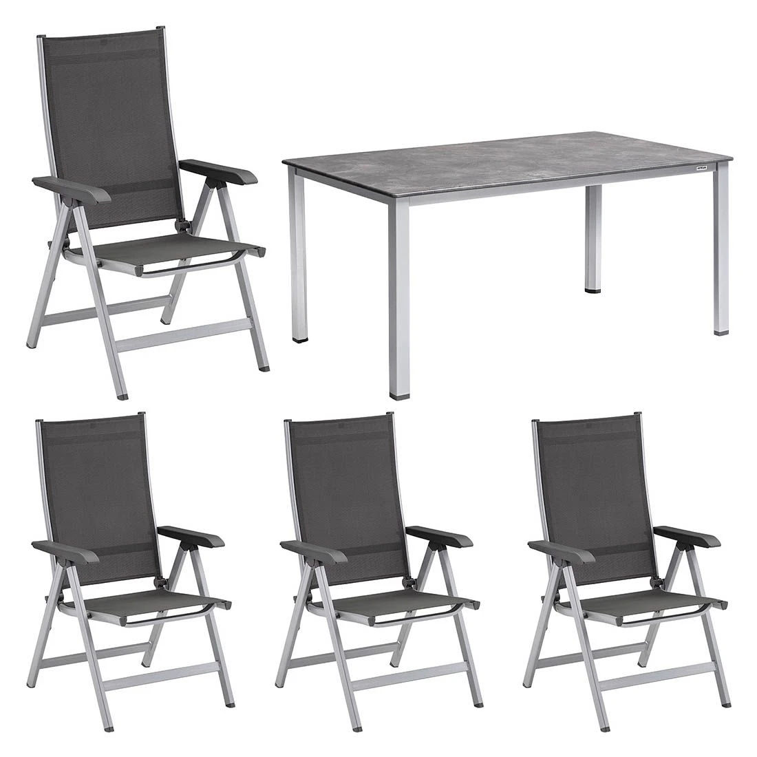 Kettler Basic Plus Gartenmöbelset 5-tlg.+Tisch 160x90cm Silber/Anthrazit 2 Kettler Basic Plus Gartenmöbelset 5-tlg.+Tisch 160x90cm Silber/Anthrazit – Bild 2