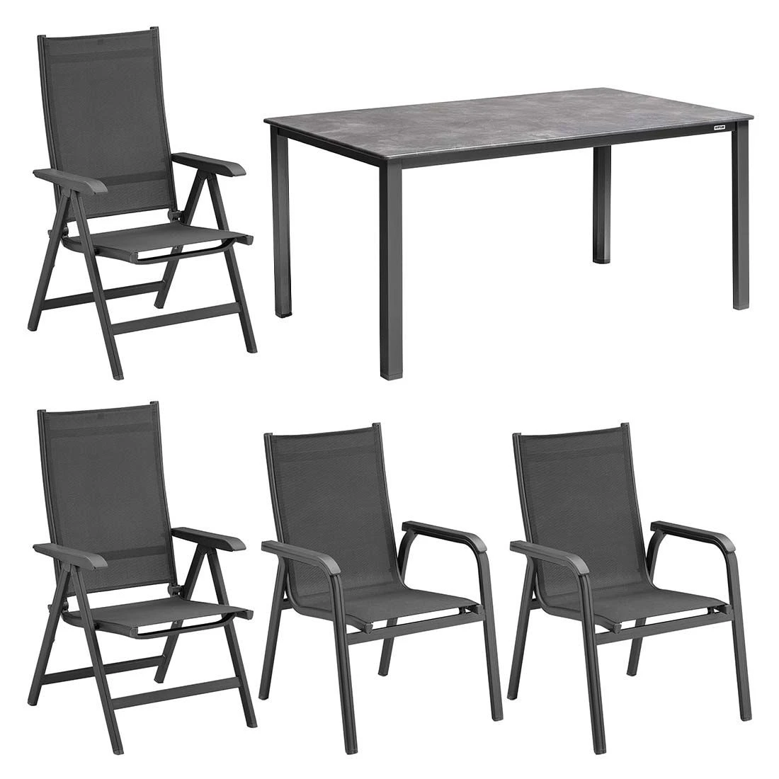 Kettler Basic Plus Gartenmöbelset 5-tlg. + Tisch 160x90cm Anthrazit 1 Kettler Basic Plus Gartenmöbelset 5-tlg. + Tisch 160x90cm Anthrazit