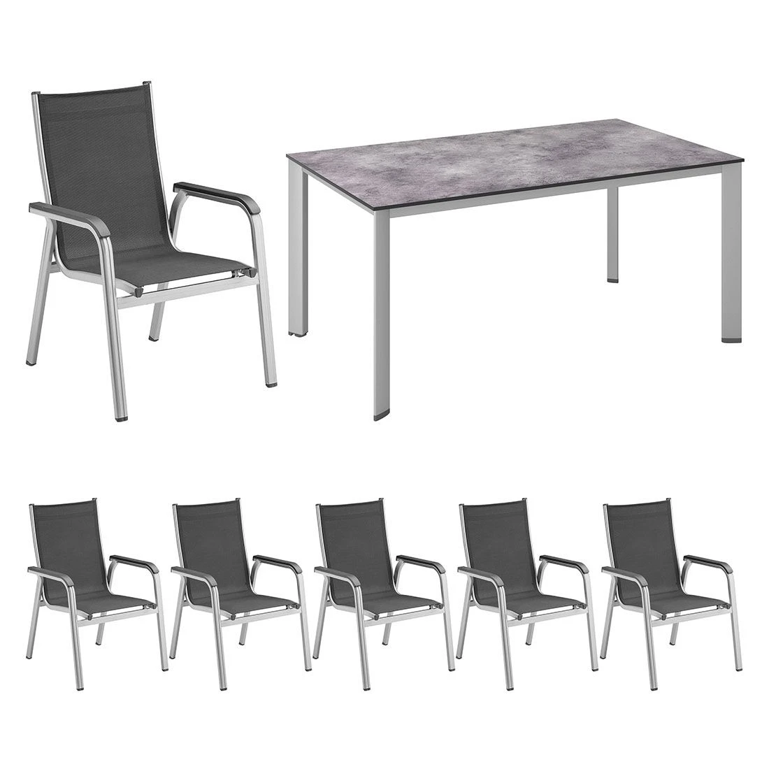 Kettler Basic Plus Gartenmöbelset 7-tlg.+Tisch 160x95cm Silber/Anthrazit 4 Kettler Basic Plus Gartenmöbelset 7-tlg.+Tisch 160x95cm Silber/Anthrazit – Bild 4