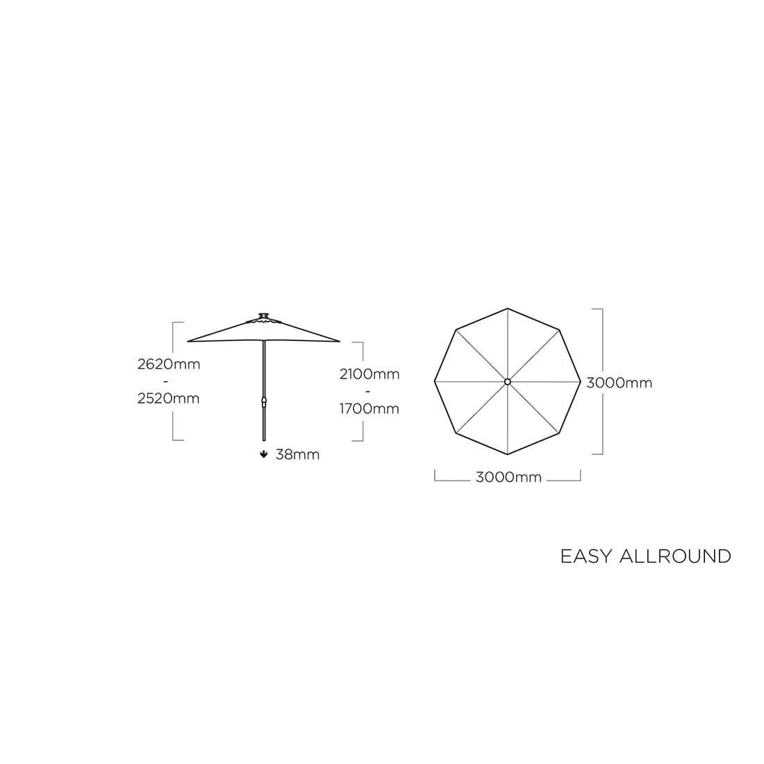 Kettler Easy Allround LED Stockschirm Ø300cm Alu/Polyester Anthrazit/Hellgrau Meliert 4 Kettler Easy Allround LED Stockschirm Ø300cm Alu/Polyester Anthrazit/Hellgrau Meliert – Bild 4