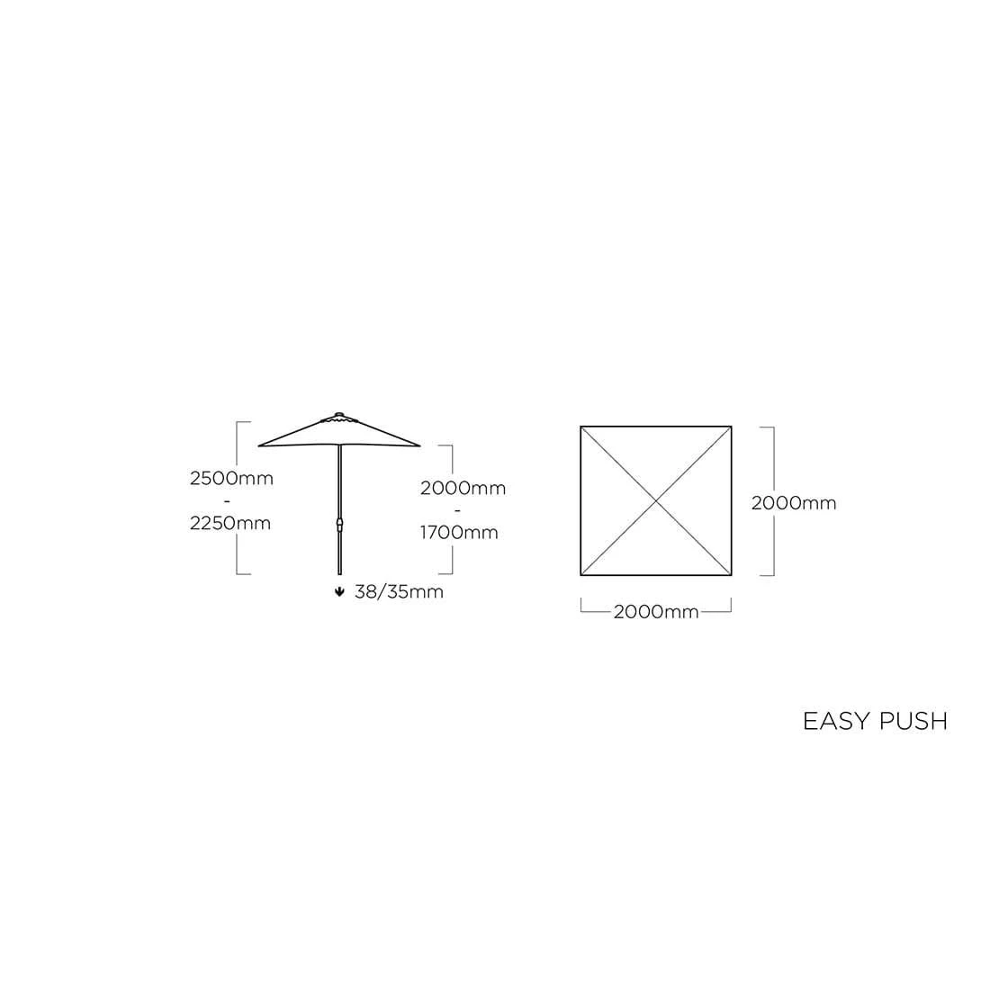 Kettler Easy Push Stockschirm 200x200cm Aluminium/Polyester Anthrazit/Hellgrau Meliert 6 Kettler Easy Push Stockschirm 200x200cm Aluminium/Polyester Anthrazit/Hellgrau Meliert – Bild 6