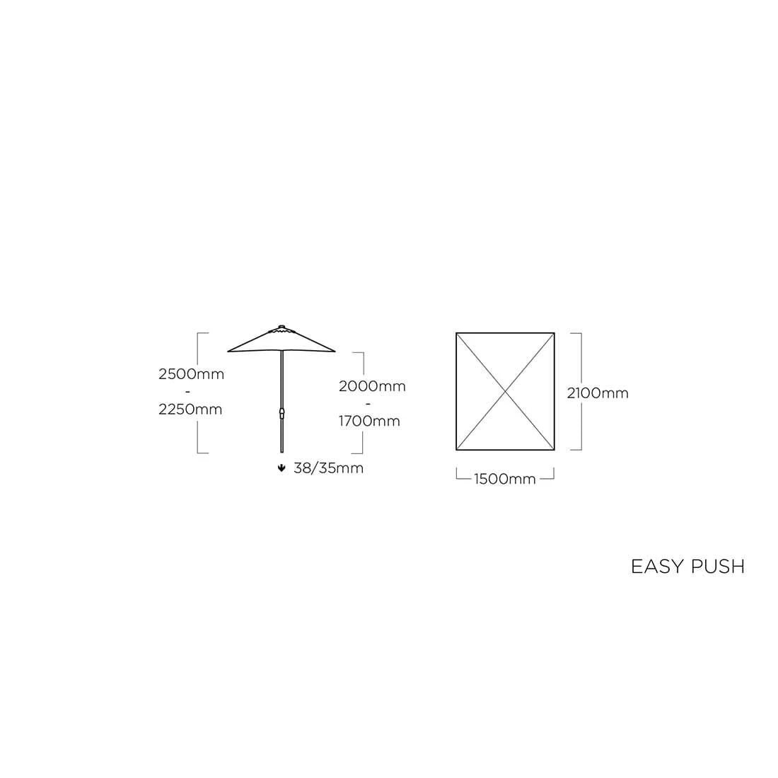 Kettler Easy-Push Stockschirm 210x150cm Aluminium/Polyester Anthrazit/Hellgrau Meliert 5 Kettler Easy-Push Stockschirm 210x150cm Aluminium/Polyester Anthrazit/Hellgrau Meliert – Bild 5