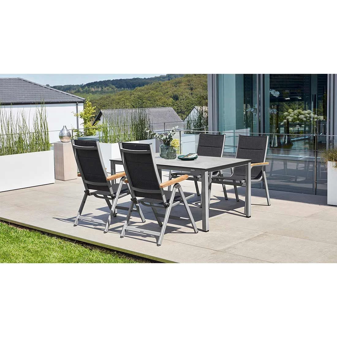 Kettler Granada T Pad Stapelsessel Aluminium/Outdoorgewebe Silber/Anthrazit Meliert 2 Kettler Granada T Pad Stapelsessel Aluminium/Outdoorgewebe Silber/Anthrazit Meliert – Bild 2